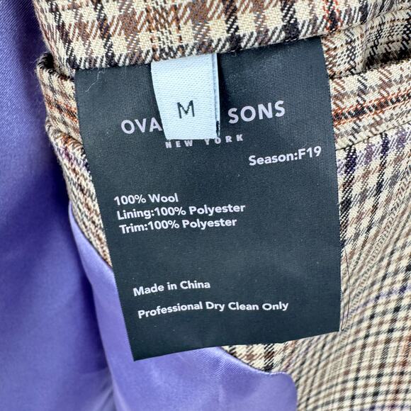 Ovadia & Sons Jacket Wool Coaches Plaid Print‎ Men's Size Medium Tan Brown - Picture 5 of 8